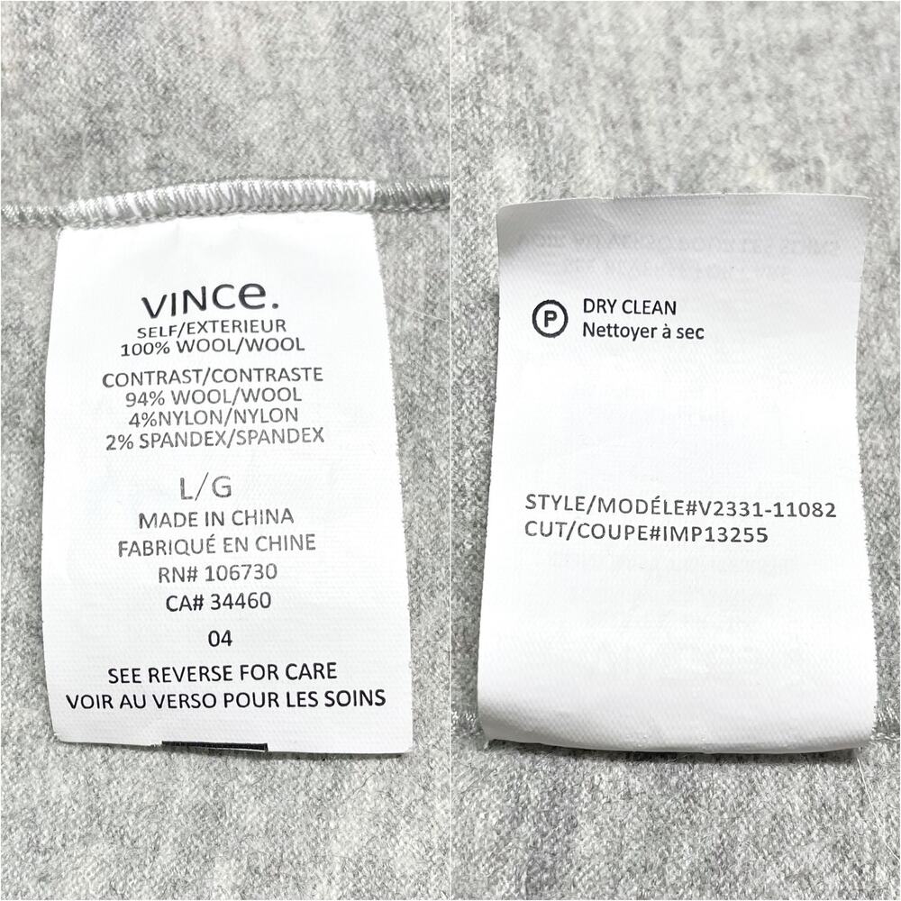 VINCE 100% Wool Soft Cuff-Sleeve Relaxed Crewneck Sweater Top Light Gray Size L - Picture 8 of 8